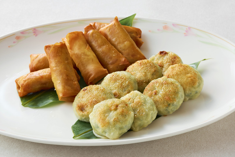 お料理プランⅡ焼き韮饅頭 五目春巻き