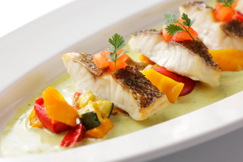 ナガメバルのソテー グリーンマスタードソース