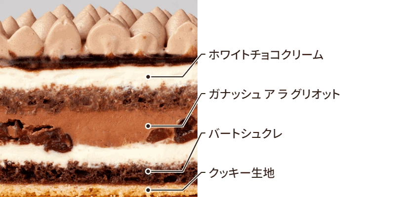 断面図 ホワイトチョコクリーム ガナッシュ ア ラ グリオット パートシュクレ クッキー生地